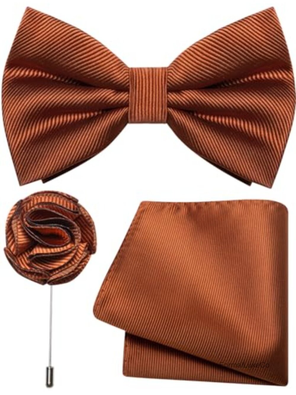 Silk Blend Pre-tied Bow Tie Pocket Square Lapel Pin Set Formal Wedding